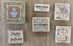 Happy Birthday Rubber Stamp Set Lot of 6 Wood Wooden Celebrate Candle